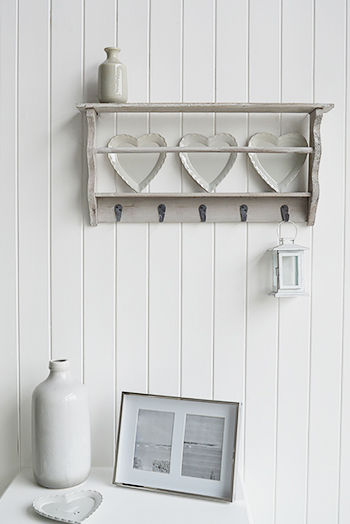 Parisian Grey Shelf with hooks and heart plates