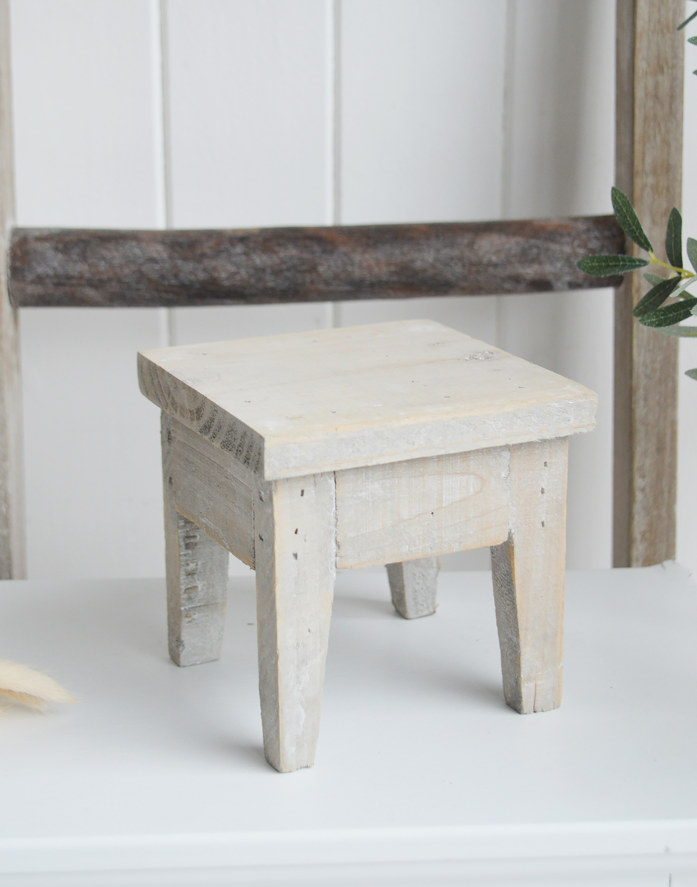 White Furniture and accessories for the home. Pawtucket little mini rustic wooden decorative stool for New England, Modern Farmhouse Country and coastal home interior decor