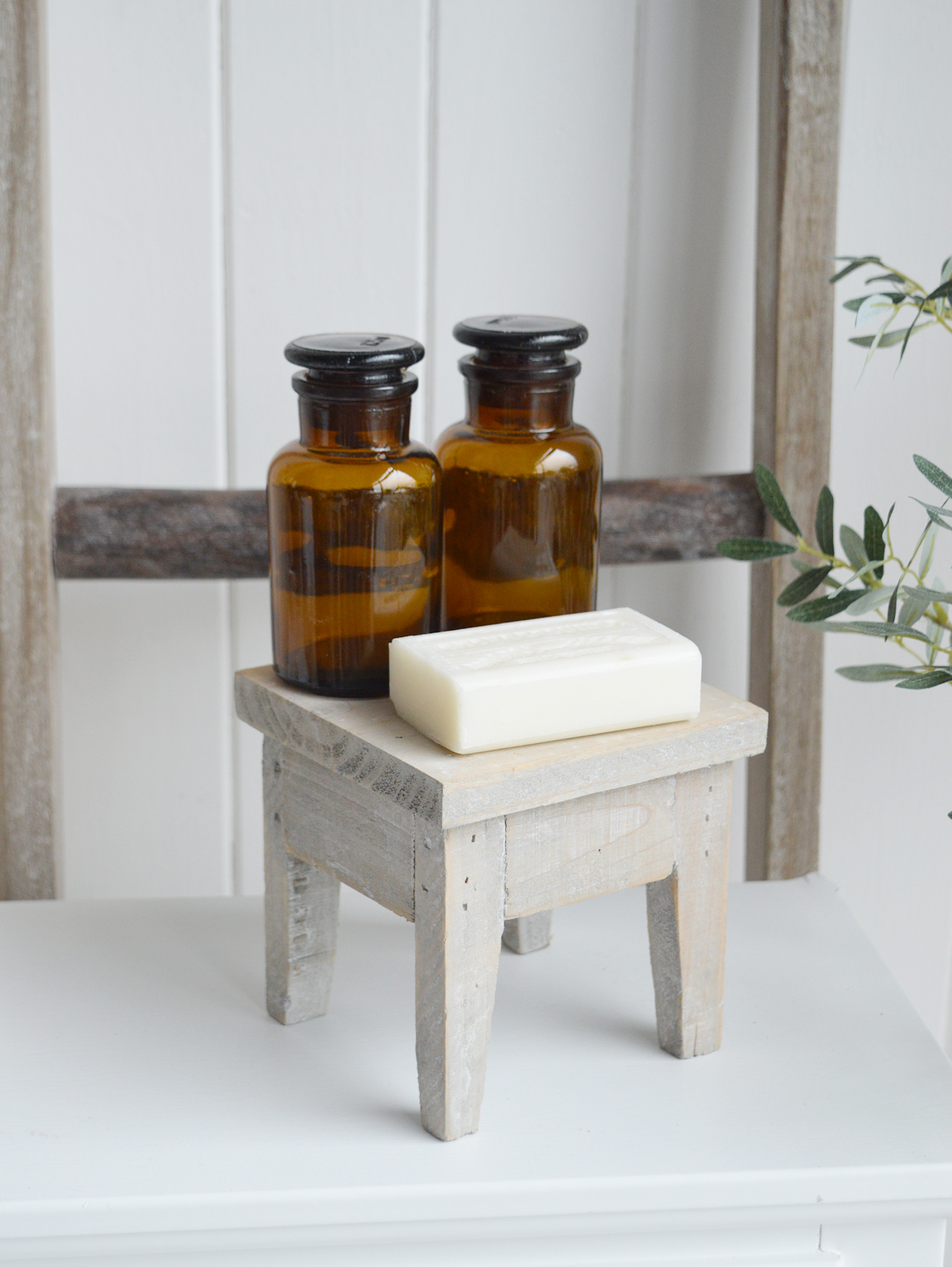 White Furniture and accessories for the home. Pawtucket little mini rustic wooden decorative stool for New England, Modern Farmhouse Country and coastal home interior decor