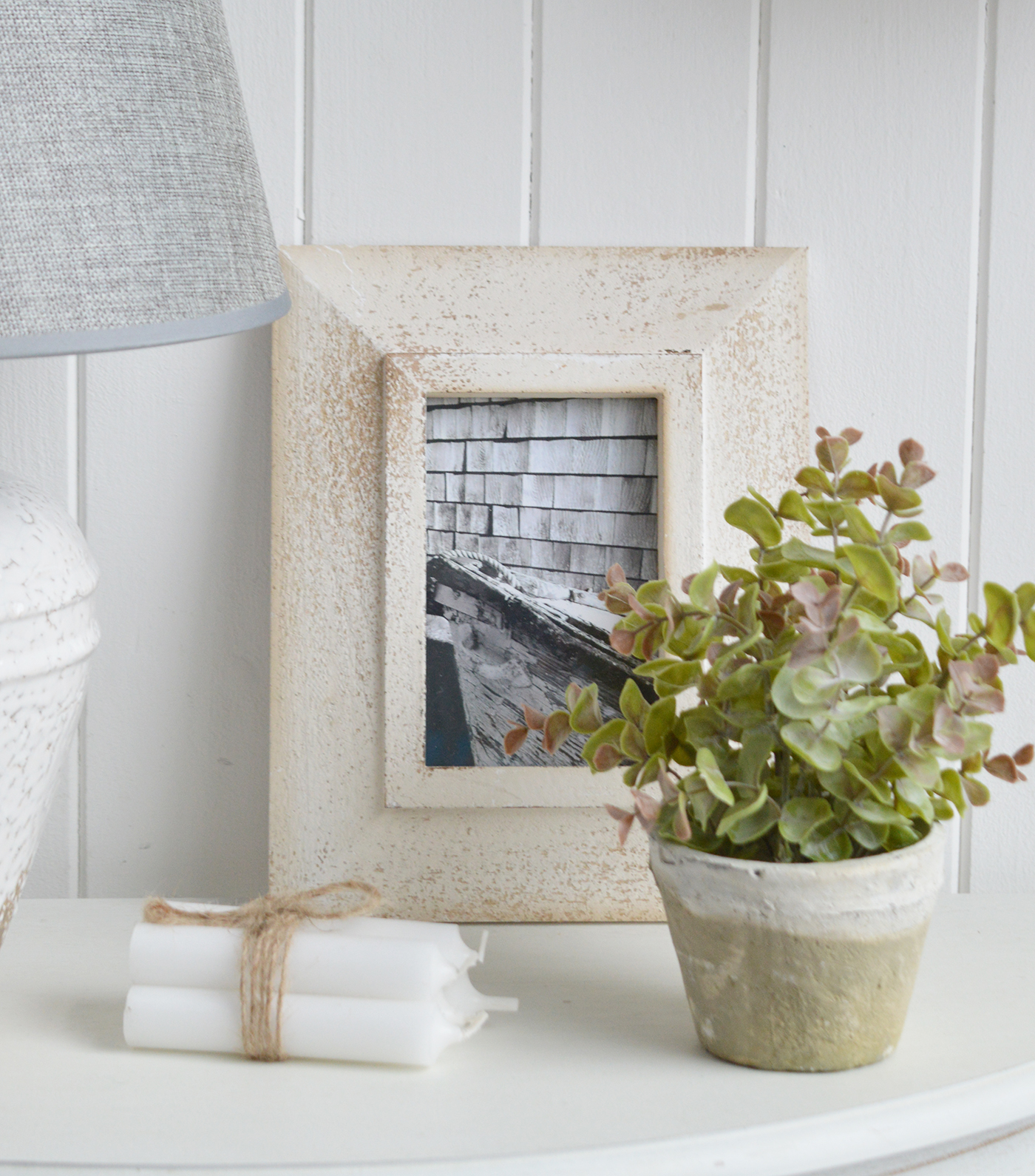 Weston white distressed rectangle 5x7 photo frame for New England style interiors