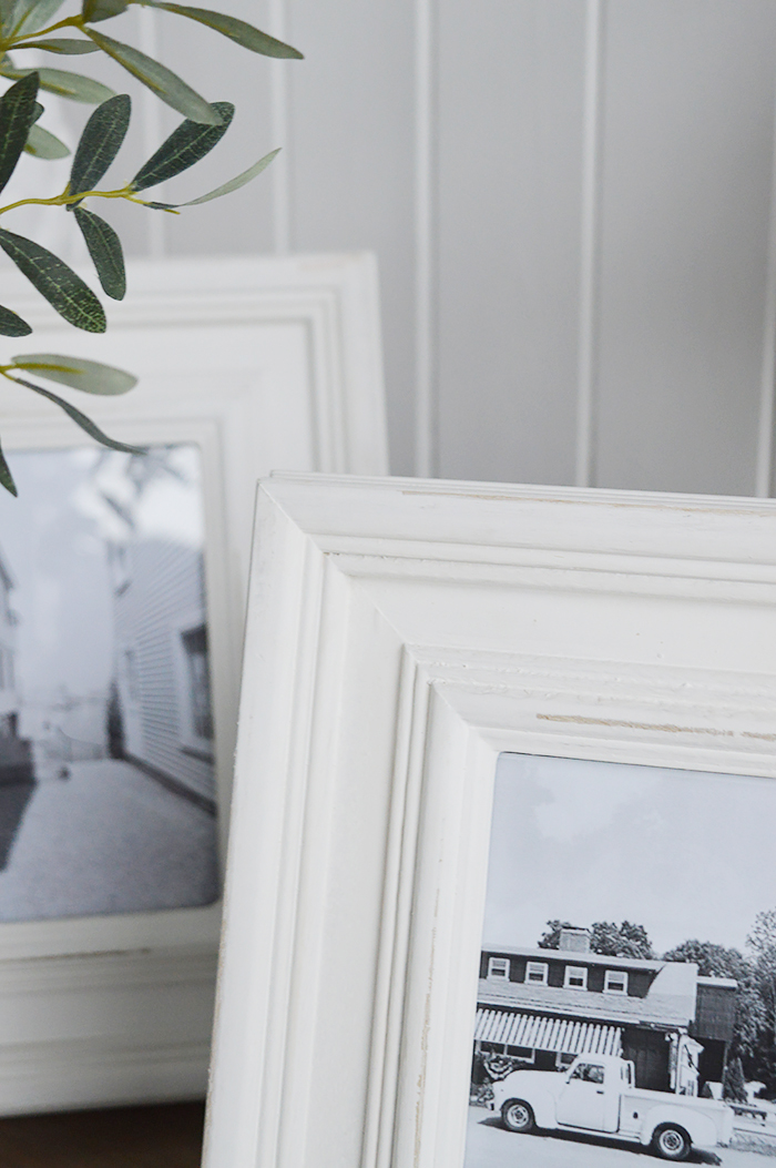 A chunky white Beach House wooden photo frame for 5 x 7 and 6 x 4 photographs - portrait or landscape. White Furniture and home decor accessories for the New England styled home fro all country, coastal and city houses.Image shows the finish