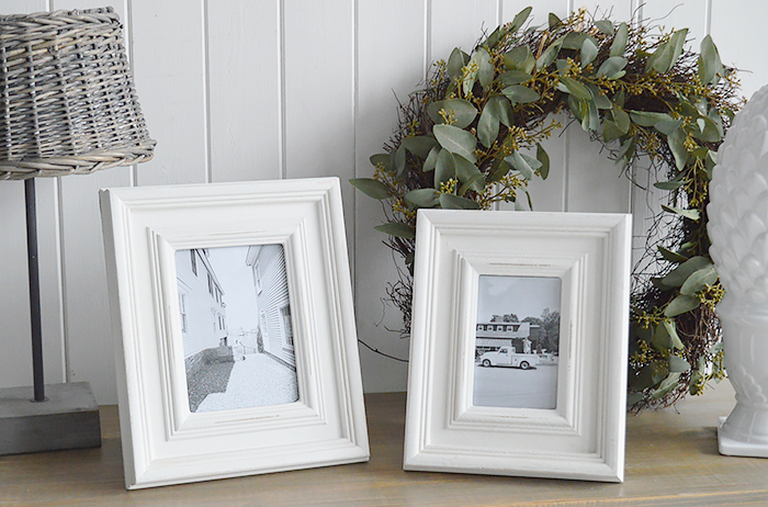A chunky white Beach House wooden photo frame for 5 x 7 and 6 x 4 photographs - portrait or landscape. White Furniture and home decor accessories for the New England styled home fro all country, coastal and city houses.