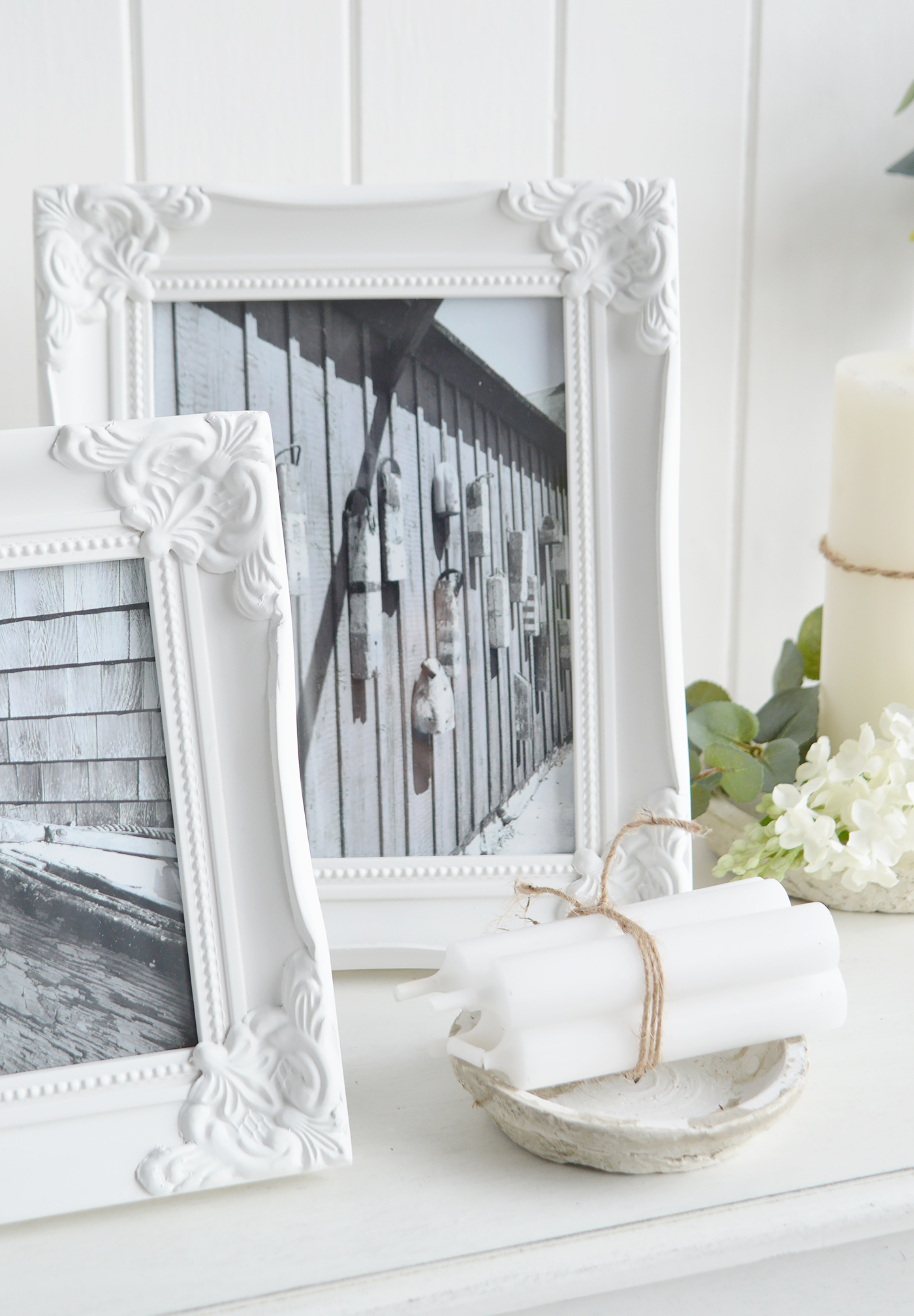 Camden White Wooden Photoframes in 6x6, 8x6 and 10x6 - portrait or landscape. White Coastal Furniture and home decor accessories for the New England styled home for all country, coastal and modern farmhouse interiors.