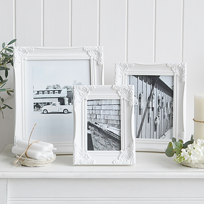 Camden White Wooden Photoframes in 6x6, 8x6 and 10x6 - portrait or landscape. White Coastal Furniture and home decor accessories for the New England styled home for all country, coastal and modern farmhouse interiors.