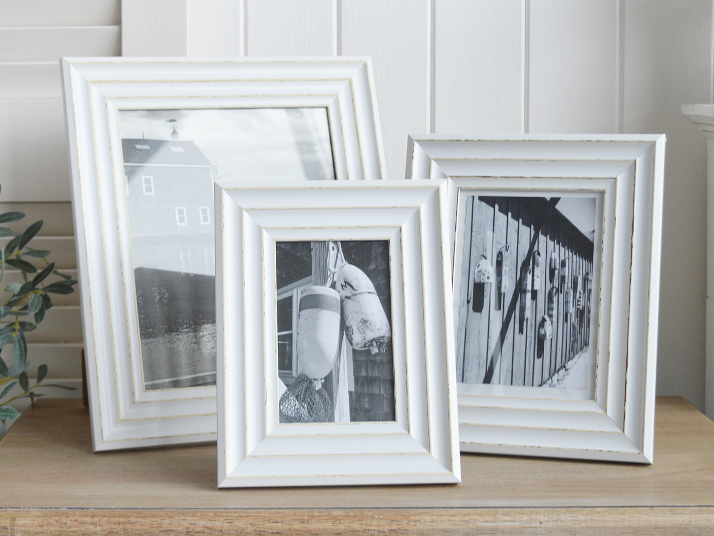 Colebrook Distressed White Photo Frames - New England Coastal Interiors. White Photo frame 5 x 7, 6 x 6 and 10 x 8