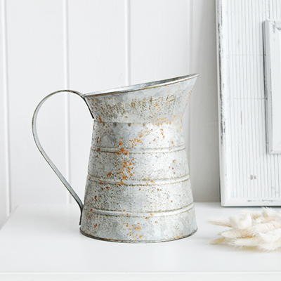 Small metal vintage pitcher for white homes in New England Style