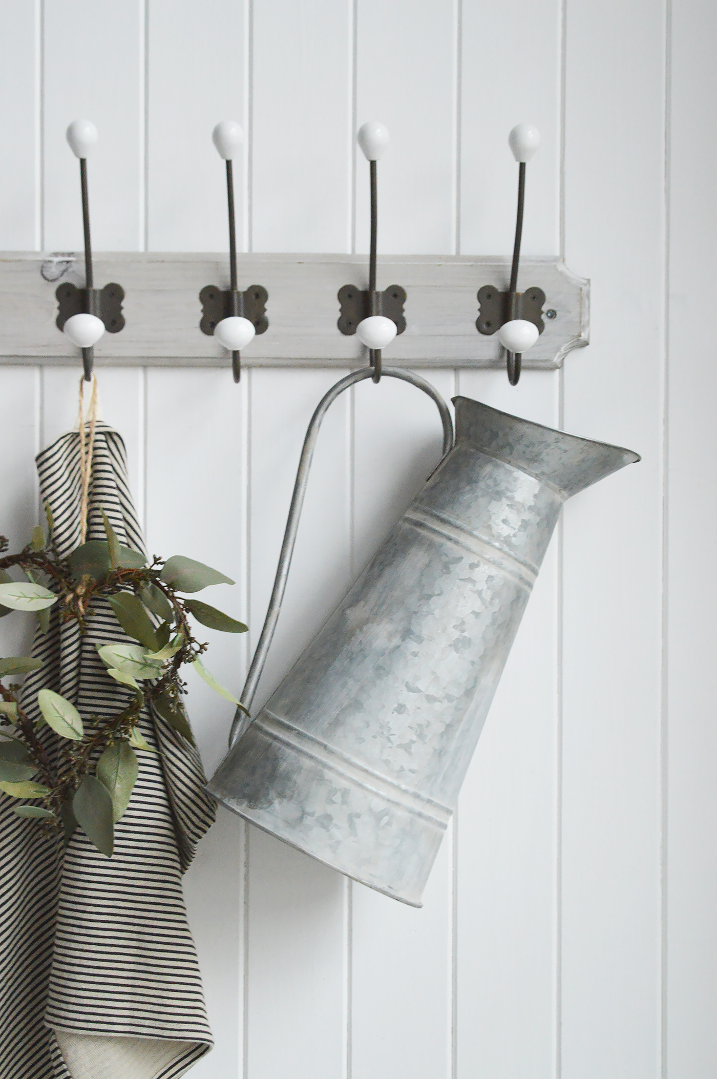 Tall zinc pitcher at 40 cm, to complement New England country, coastal and modern farmhouse home interiors and furniture