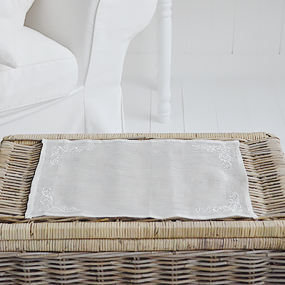 White Linen Placemat - Table Centre Piece. White for New England Style interiors for coastal, country and city home interiors from The White Lighthouse