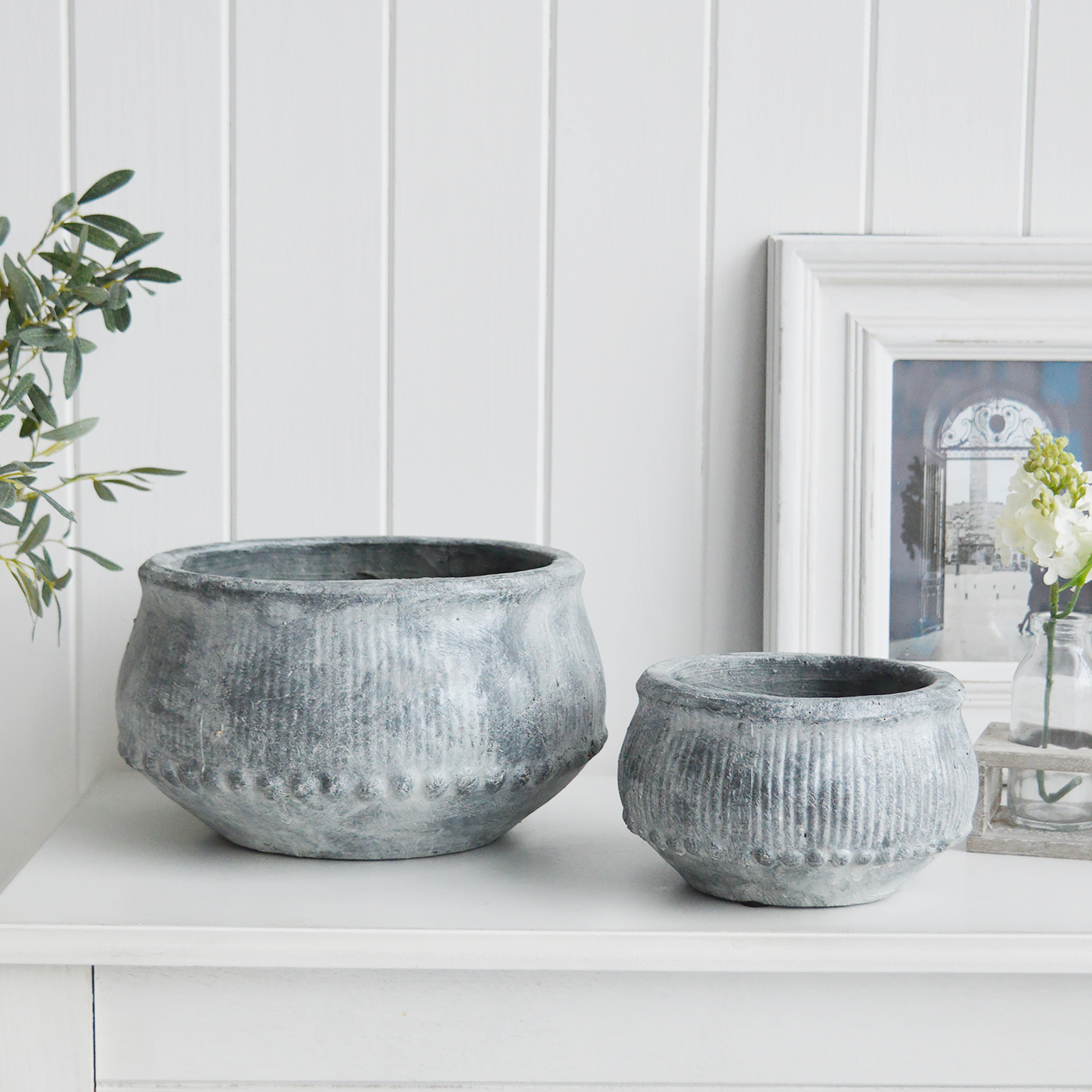 Grey Stone Bowls from The White Lighthouse coastal, New England and country furniture and home decor accessories UK