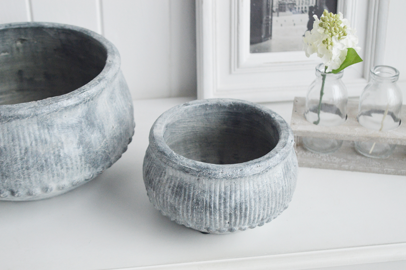 Grey Stone Bowls from The White Lighthouse coastal, New England and country furniture and home decor accessories UK