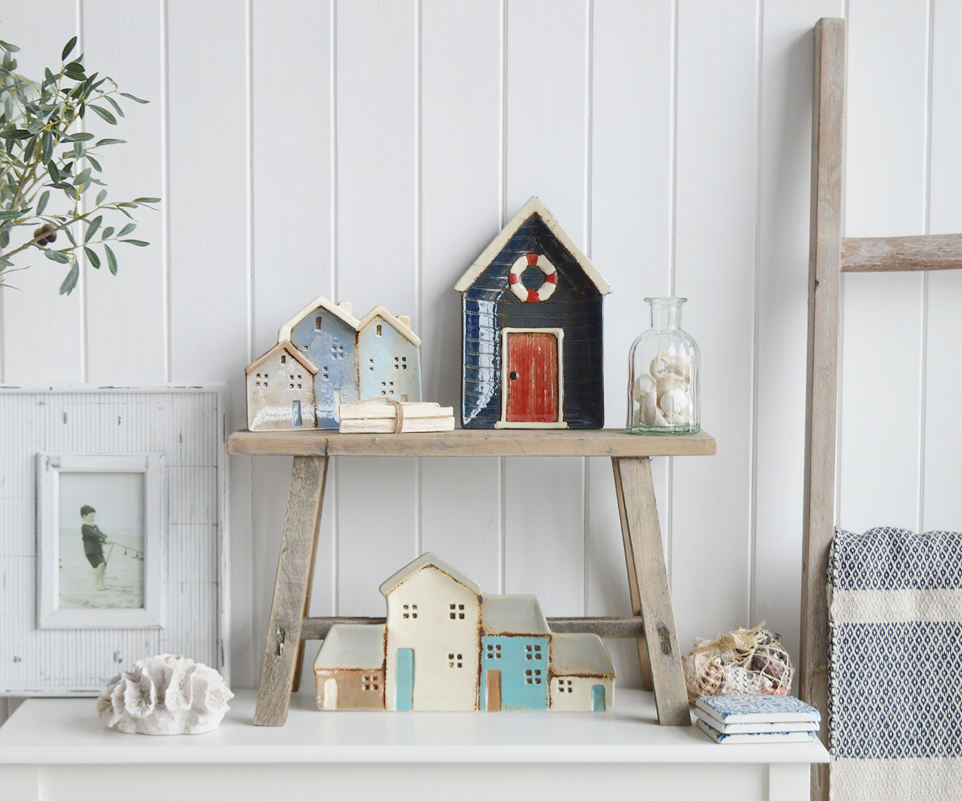 Decorative ceramic plates, beach hut and cottages from The White Lighthouse coastal, New England and country , farmhouse furniture and home decor accessories UK