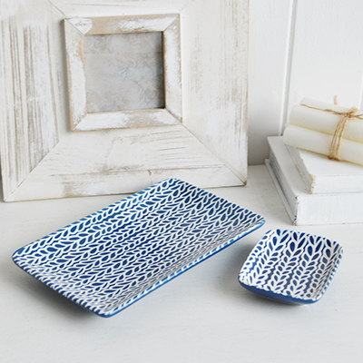 Norwell Navy Blue and White Trinket Dishes for New England styling and white interiors. Coastal, modern farmhouse furniture and home decor