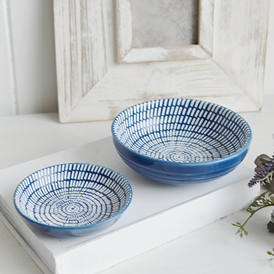 Norwell Navy Blue and White Trinket Dishes for New England styling and white interiors. Coastal, modern farmhouse furniture and home decor