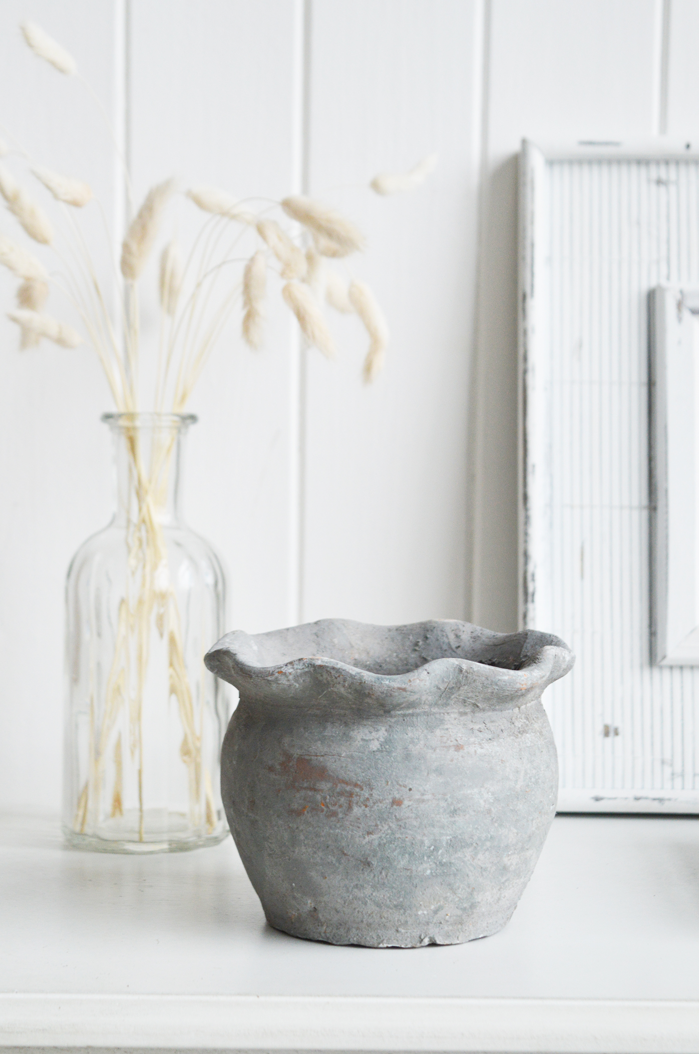 White Furniture and accessories for the home. Little Meredith Clay Pot for New England, Country and coastal home interior decor