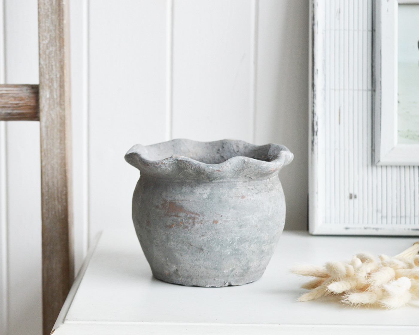 White Furniture and accessories for the home. Little Meredith Clay Pot for New England, Country and coastal home interior decor