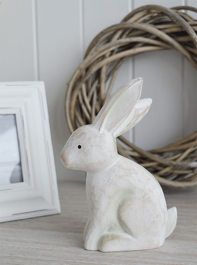 White wooden rabbit. Easter decoaration or for cute ornament