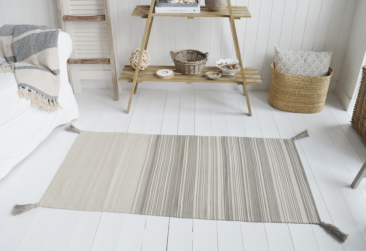 Hamptons Rug Floor Grey and Linen New England Coastal, Country and City homes - The White Lighthouse Furniture for hallway, living room, bedroom and bathroom