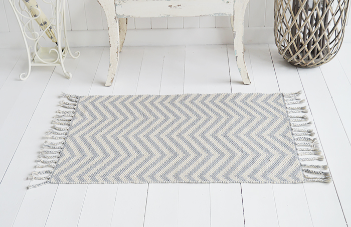 Our chunky Duxbury floor rug in grey and off white herringbone for thick gorgeous floor coverings on carpets and hard floors alike. Perfect for creating beautiful rooms as well as protecting hard wearing places in your home.

Just made for our New England styled interiors for coastal, city and country homes in a simple but gorgeous style