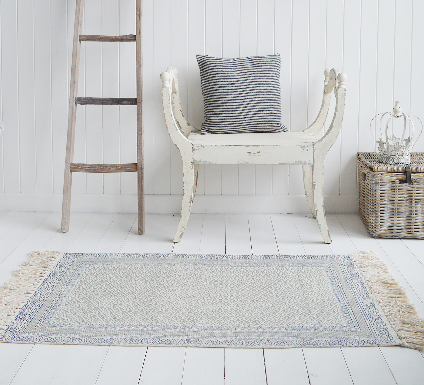 Hampton Rug Floor Navy Grey Linen New England Coastal, Country and City homes - The White Lighthouse Furniture for hallway, living room, bedroom and bathroom