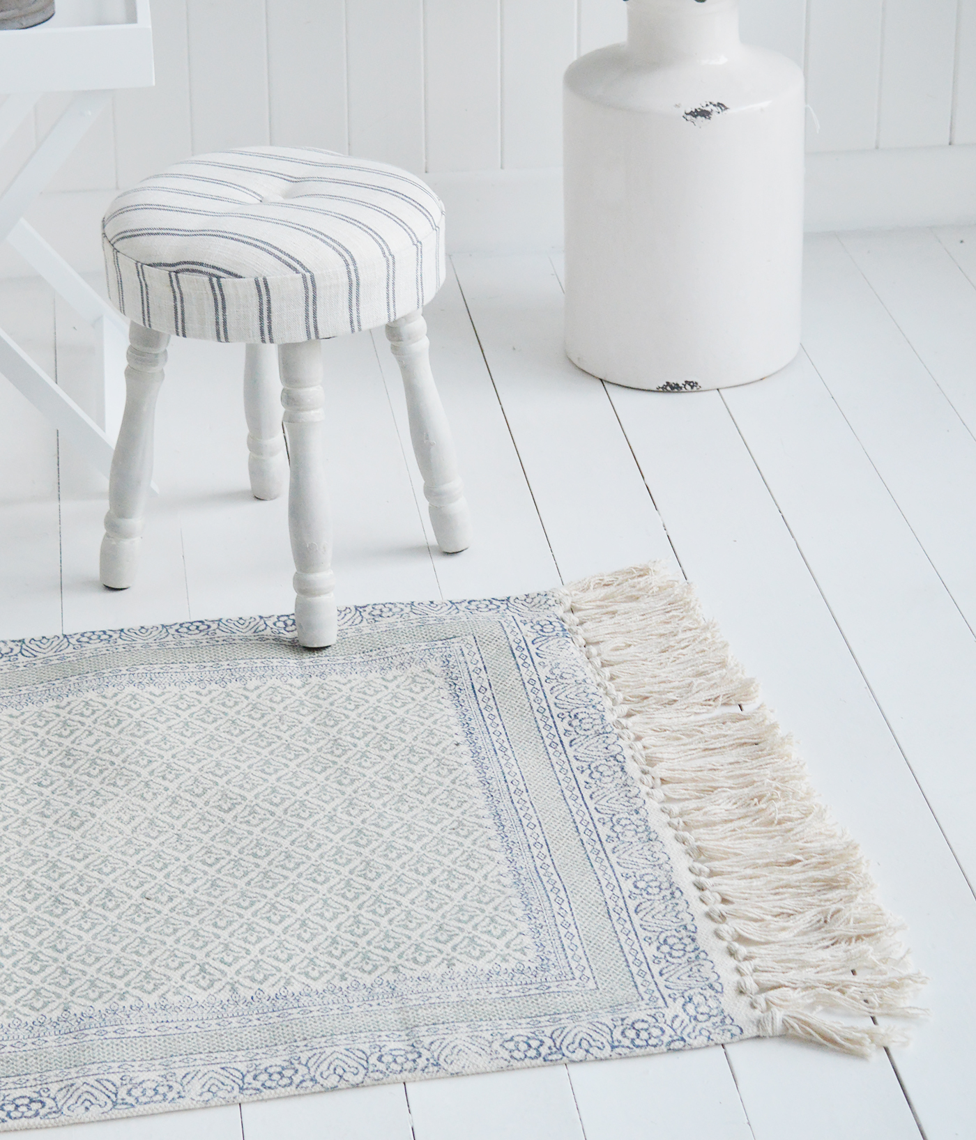 Hampton Rug Floor Navy Grey Linen New England Coastal, Country and City homes - The White Lighthouse Furniture for hallway, living room, bedroom and bathroom