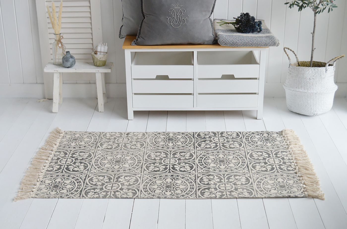 New England floor coverings ideal for coastal styled homes to complement white furniture