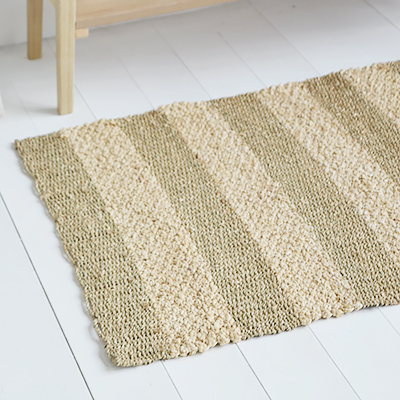 The natural contrasting striped in the woven runner make it a striking and hard wearing addition to your home.. Just perfect for our New England styled interiors for coastal, city and country homes in a simple but gorgeous style