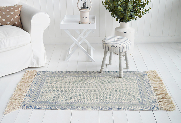 Hampton Rug Floor Navy Grey Linen New England Coastal, Country and City homes - The White Lighthouse Furniture for hallway, living room, bedroom and bathroom