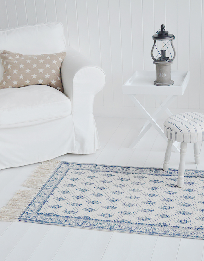 Hampton Rug Floor Navy Linen New England Coastal, Country and City homes - The White Lighthouse Furniture for hallway, living room, bedroom and bathroom