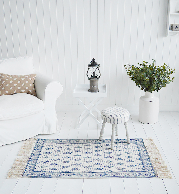Hampton Rug Floor Navy Linen New England Coastal, Country and City homes - The White Lighthouse Furniture for hallway, living room, bedroom and bathroom