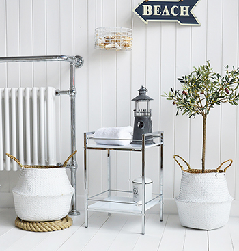 White and Silver bathroom shelves