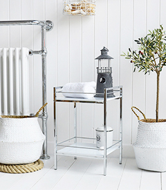 White and SIlver Chrome bathroom shelves shelving