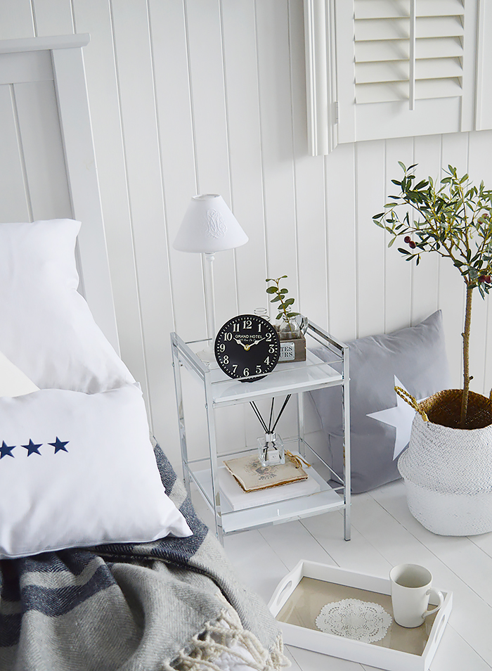 Hastings white and silver bedside table