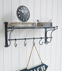 Marseill Shelf with hooks for hallway furniture in coastal New England interior