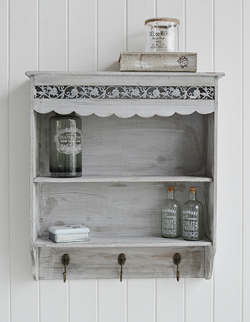 Grey wall shelf with 2 shelves with hooks from The White ...