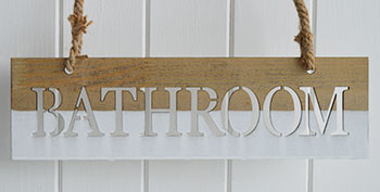 Hanging bathroom sign