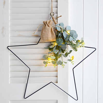 LED Light up star with Eucalyptus for New England country and coastal Home Interiors and Furniture