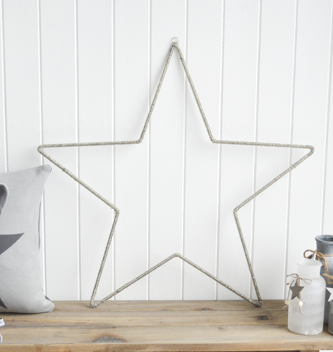The White Lighthouse. White Furniture, New England country, coastal and city home interiors - Glass beaded decorative stars