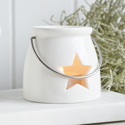 White Ceramic Star  Candle Holder and Jar - New England Coastal, Country and Modern Farmhouse Interiors