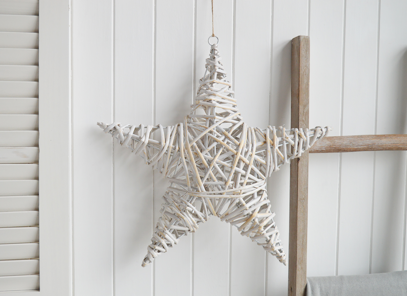The White Lighthouse. White, New England and Coastal Furniture and accessories for the hallway, living room, bedroom and bathroom. A chunky grey hanging star for coastal, country and farmhouse home decor and interiors