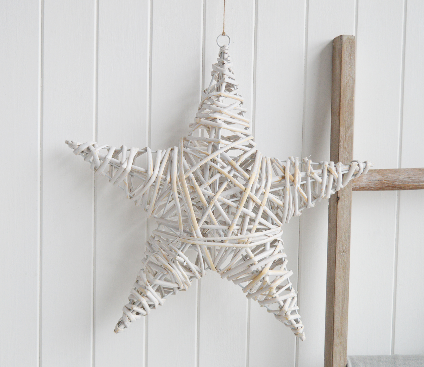 The White Lighthouse. White, New England and Coastal Furniture and accessories for the hallway, living room, bedroom and bathroom. A chunky grey hanging star for coastal, country and farmhouse home decor and interiors