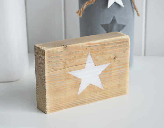 Free standing wooden star sign in white