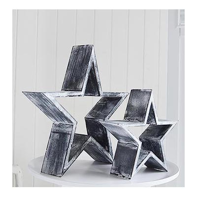 Set of 2 grey standing stars  from The White Lighthouse , New England style furniture and accessories for country, coastal, city and modern farm house