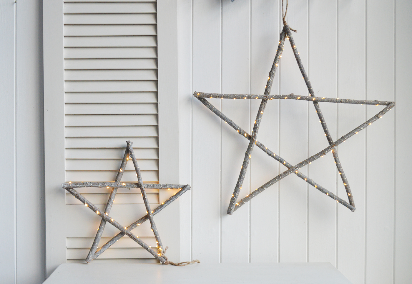 The White Lighthouse. White Furniture, New England country, coastal and city home interiors - LED llarge light up star