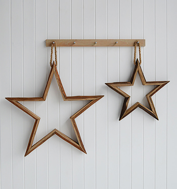 Set Of 3 Decorative Hanging Wooden Stars, Large Wooden Decorative Stars