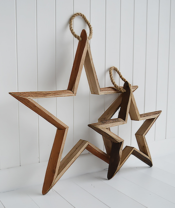Set of 2 rustic hanging wooden stars large