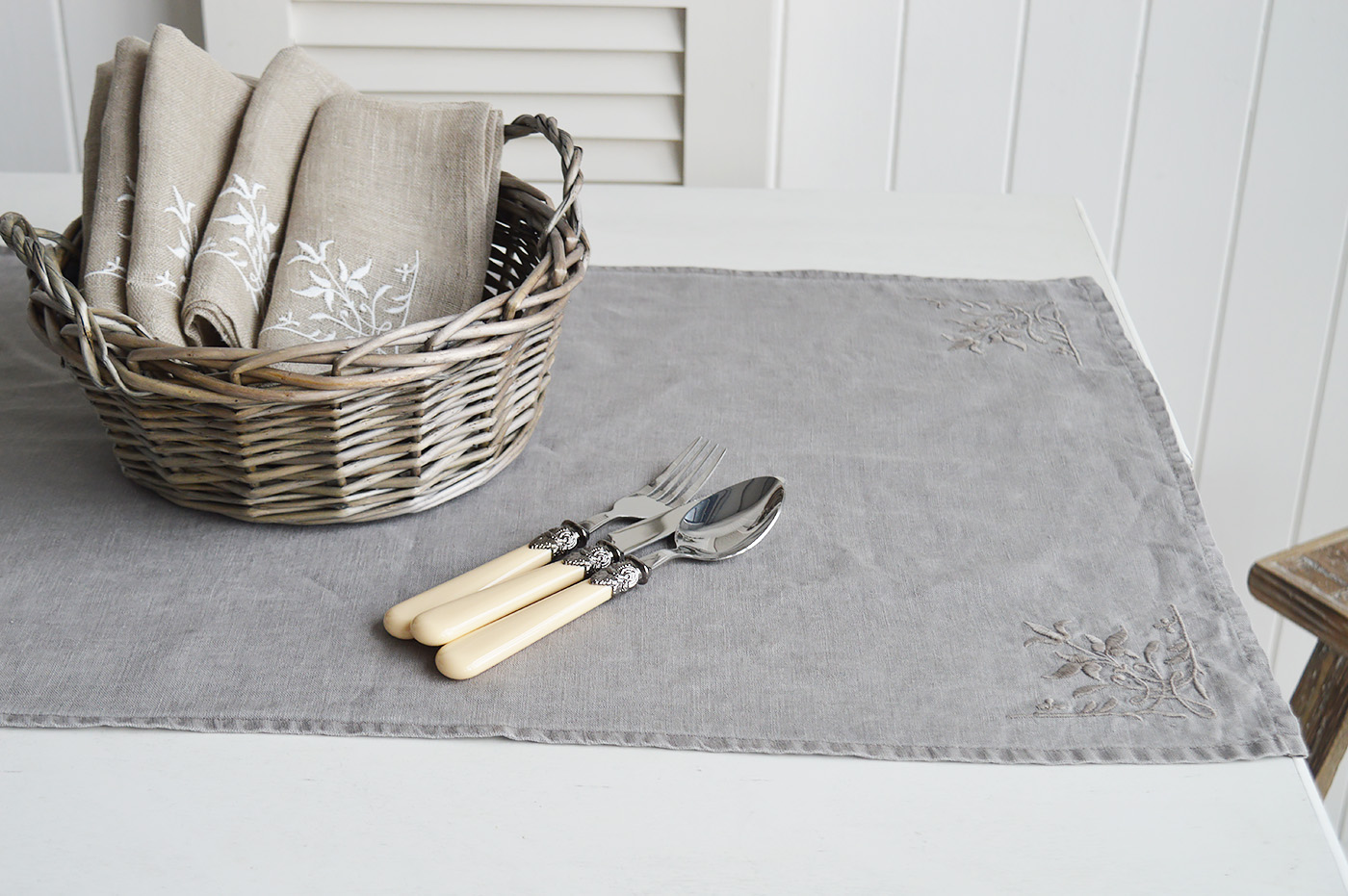 Grey and white linen table runners