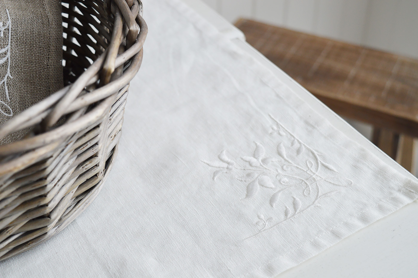 Grey and white linen table runners