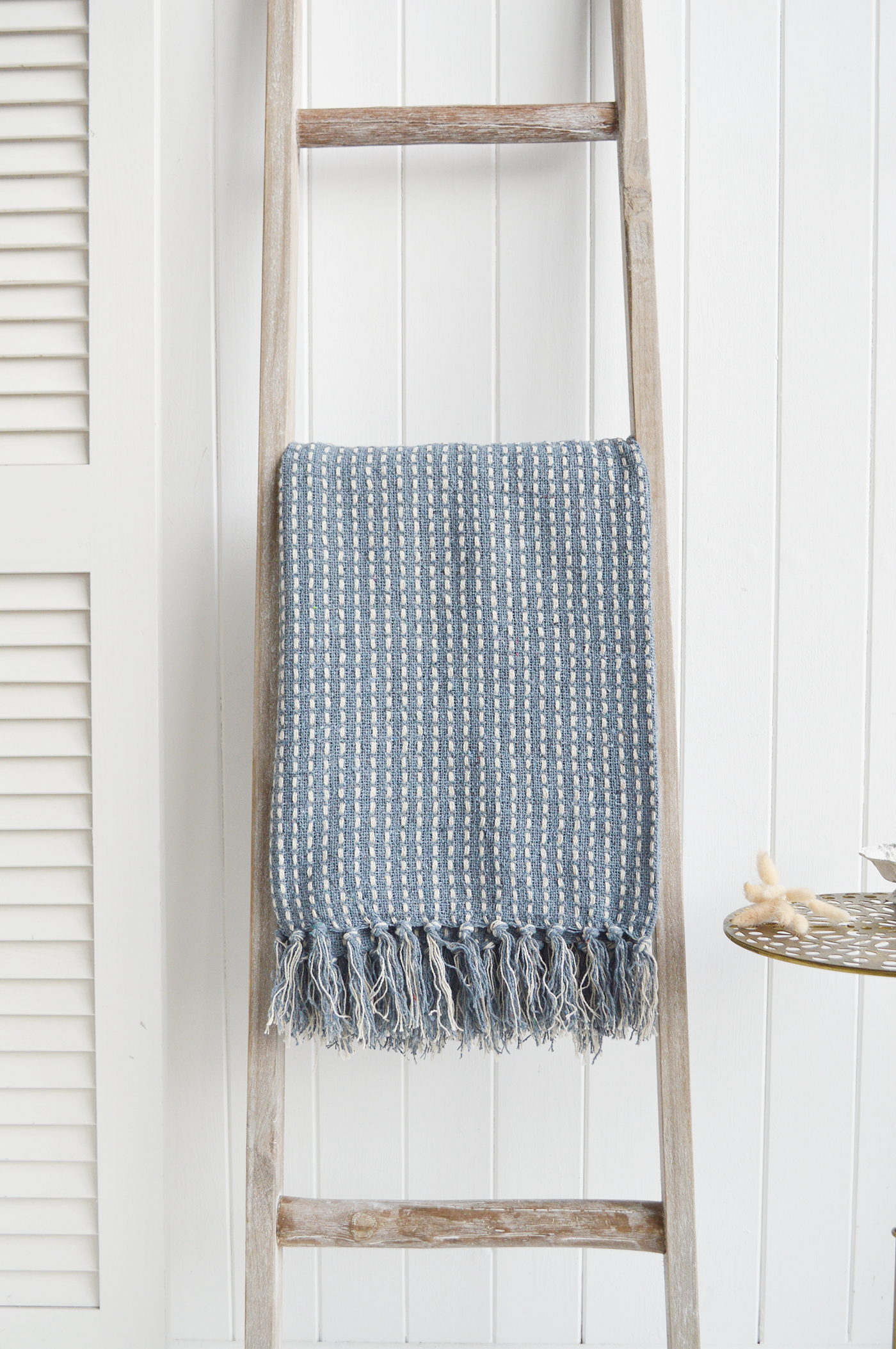 Camden blue throw, ideal in a coastally inspired New England home