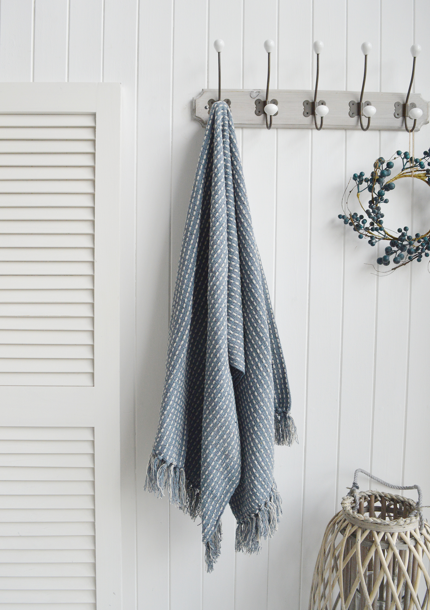 Camden blue throw, ideal in a coastally inspired New England home