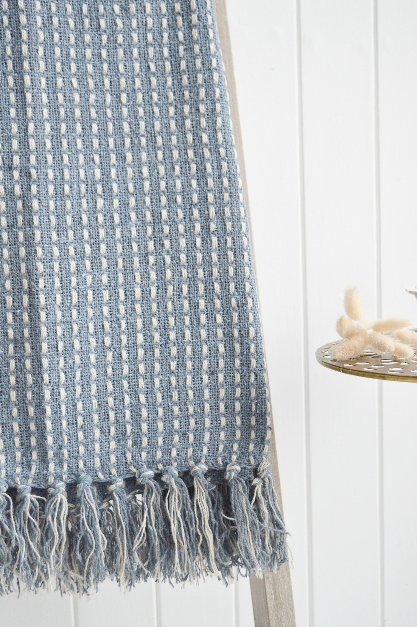 The Camden blue throw, perfectly complements greys blues and white home interiors